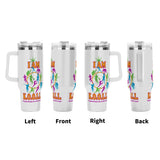 Personalized 40oz Stainless Steel Tumbler Gift With White Handle and Straw