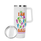Personalized 40oz Stainless Steel Tumbler Gift With White Handle and Straw