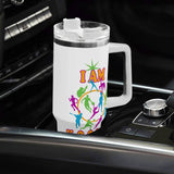 Personalized 40oz Stainless Steel Tumbler Gift With White Handle and Straw