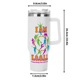 Personalized 40oz Stainless Steel Tumbler Gift With White Handle and Straw
